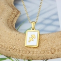 Gold stainless steel Sagittarius necklace with white shell inlay on a square pendant - Sagittarius
