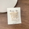 Fermagli per capelli a quadretti caffè con pizzo e ricami a fiori per bambini - Quadrato Grande + Fiore Sottile