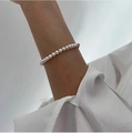 Luxurious minimalist silver bead bracelet featuring aurora crystal on a female wrist - Silver 5mm Round Bead Chain (MY31446 5mm)