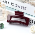 Minimalist deep red square hollow hair claw clip with a glossy jelly finish for women - Glossy Wine Red