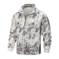 Herren-Pullover mit Viertelreißverschluss und grauem Marmor-Camouflage-Muster auf Weiß - S / Grauweiß