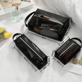 3-piece set of black nylon mesh toiletry bags in various sizes with zippers and handles - 041+042+043 Black Combination