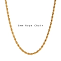 Minimalist 3mm 18K gold-plated stainless steel rope chain necklace for women - 3mm Rope Chain Bracelet 16+5cm / Gold