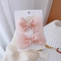 Pair of delicate pink mesh bow hair clips for girls on a decorative handmade display card - Light Pink Gauze Bow Pair