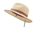 Cappello di paglia estivo con fascia in pelle marrone e bordo su sfondo bianco - M (56-58cm) / Bianco Crema