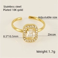 18K gold plated stainless steel ring with rectangular zircon and pave crystals - Square Ring (592) - White Zircon