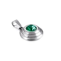 Pendente tondo in acciaio inossidabile con zircone verde smeraldo a strati multistrato - Verde