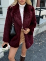 Close-up of elegant wine red faux fur coat showing soft texture and premium mid-length cut - S / Burgundy