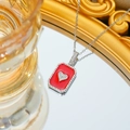 Silver titanium steel square pendant necklace with red enamel and diamond heart charm - Silver Red Enamel Heart (C143)