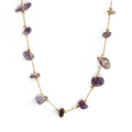 Bohemian purple natural stone necklace with gold beads on minimalist chain - Purple Stones / Purple