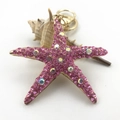 Detail of pink crystal starfish keychain with gold plating and rainbow rhinestones - Starfish 1 (Pink)