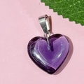 Purple heart-shaped natural crystal stone pendant with silver metal clasp 20mm charm - 55-Glass Purple