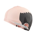 Pink swim cap with black cartoon character face print made of durable nylon material - Bald Head Style Pink