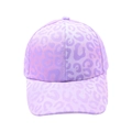 Detailopname van een baseballpet met luipaardprint en paars-roze kleurverloop design - Paars