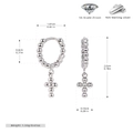 Vista dettagliata dei cerchi in argento sterling S925 con croce di perline e zirconi - Argento 925 / Argento 925 placcato oro bianco