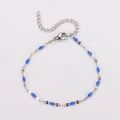 Minimalist stainless steel chain bracelet with dark blue enamel oval accents and lobster clasp - Silver + Royal Blue Enamel