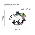 Detailed macro of white mouse enamel brooch with pink and blue floral patterns - Mouse with Flowers