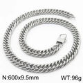 Silver stainless steel curb chain necklace 600mm x 9.5mm heavy hip hop style for men - 9.5mm x 600mm(KN232971-ZZ)