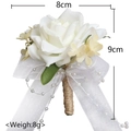 White artificial rose boutonniere with decorative pearls and hemp rope wrapped stem - 1 Piece Boutonniere