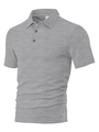 Detail van grijs poloshirt met korte mouwen toont wafeltextuur en gebreide stof - S / Licht Heather Grijs