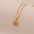 Detailansicht der goldenen Halskette mit pinkfarbenem Zirkonia-Sternanhänger - Rosa