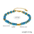 Blue marble natural stone bead bracelet with gold stainless steel spacers and chain - Blue Marble Pattern Style (E589-4)