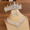 Elegante set di gioielli da sposa in argento con corona di cristallo e collana - H050 Argento Set (Diadema + Collana + Orecchini) / Set da 3 pezzi