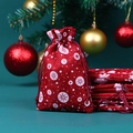 Red Christmas drawstring burlap gift bag with white snowflake patterns and festive texture - 10*14cm / Red Base Dot Snowflake