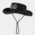 Men's outdoor black wide-brim sun hat with white DAD embroidery and windproof cord - Black