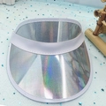 Iridescent silver PVC sun visor hat with white trim and star glitter background - Silver Glitter-Elastic Band