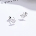 Orecchini a perno a stella in argento 925 con zirconi e chiusura a vite in argento - Ottagramma (A-74-16) / Argento (Strass Bianco)
