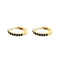 Minimalist small gold huggie hoop earrings with black zircon stones in titanium steel - Black-Gold
