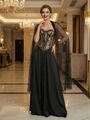 Robe de soirée en dentelle noire avec châle transparent et jupe longue en satin fluide - S / Noir