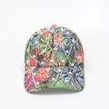 Detailed macro view of colorful floral baseball cap with rhinestone and pearl diamond mesh - Adjustable / Multicolor Stripe