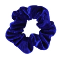 Close-up of royal blue velvet scrunchie showing the soft texture and elastic fabric - Sapphire Blue