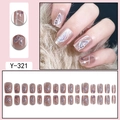 Cat eye butterfly press-on nails in nude pink with glitter and 3D white line designs - Nude Pink White Line Butterfly (Y-321)