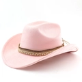 Detail of pink faux suede cowboy hat with pearl braided band and decorative jewels - M (56-58cm) / Pink