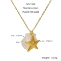 18K gold plated stainless steel starfish and seashell pendant necklace with dimensions - Starfish & Fan-shaped Shell Style (1566)