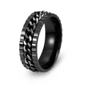 Vintage industrial black stainless steel spinner ring with rotating gear chain inlay - US 7 / Black Chain