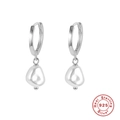Elegante S925 sterling zilveren oorringen met onregelmatige barokke parelhangers - Witgoud