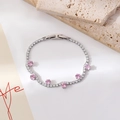 Bracelet tennis en argent orné de zircons blancs et de pierres précieuses roses - Style H (Pierre rose ronde argentée)