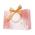 Pink gradient floral paper gift bag with golden ribbon bow and twisted rope handle - Yang Guifei Pink; Horizontal Extra Small Size 19*15*7 Ribbon Style