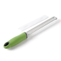 Stainless steel cheese grater with green handle and protective cover on white background - PP Bag / Green