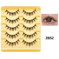 Detailed view of 5 pairs of black fox-eye false eyelashes with natural curled eye effect - ZB52 Cotton Band / 5 Pairs Set