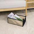 Black canvas and rattan folding laundry basket with wooden handles for bedroom storage - Fabric Bamboo Woven Basket Small