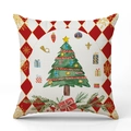 Kussensloop kerst van linnen met kerstboom en rood-wit ruitjespatroon voor de bank - Kerstboom / Rood Gingham Rand