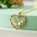 Gold-plated heart pendant necklace with colorful stones, LOVE lettering and star details - Gold with Multicolor Zirconia