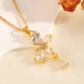Golden stainless steel cross pendant necklace with sparkling pear-shaped zircons - Gold Full Diamond V-Shape Bowknot Necklace