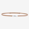 Minimalist brown genuine leather thin belt for women featuring a polished silver metal buckle - Silver Snap Button / 45-95cm / Khaki