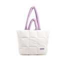 Quilted padded tote bag in white with purple handles and fashion label detail - White and Purple
